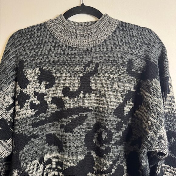 Vintage Permit Men's Mock Neck Sweater Gray Black Design Size Large - Picture 3 of 6